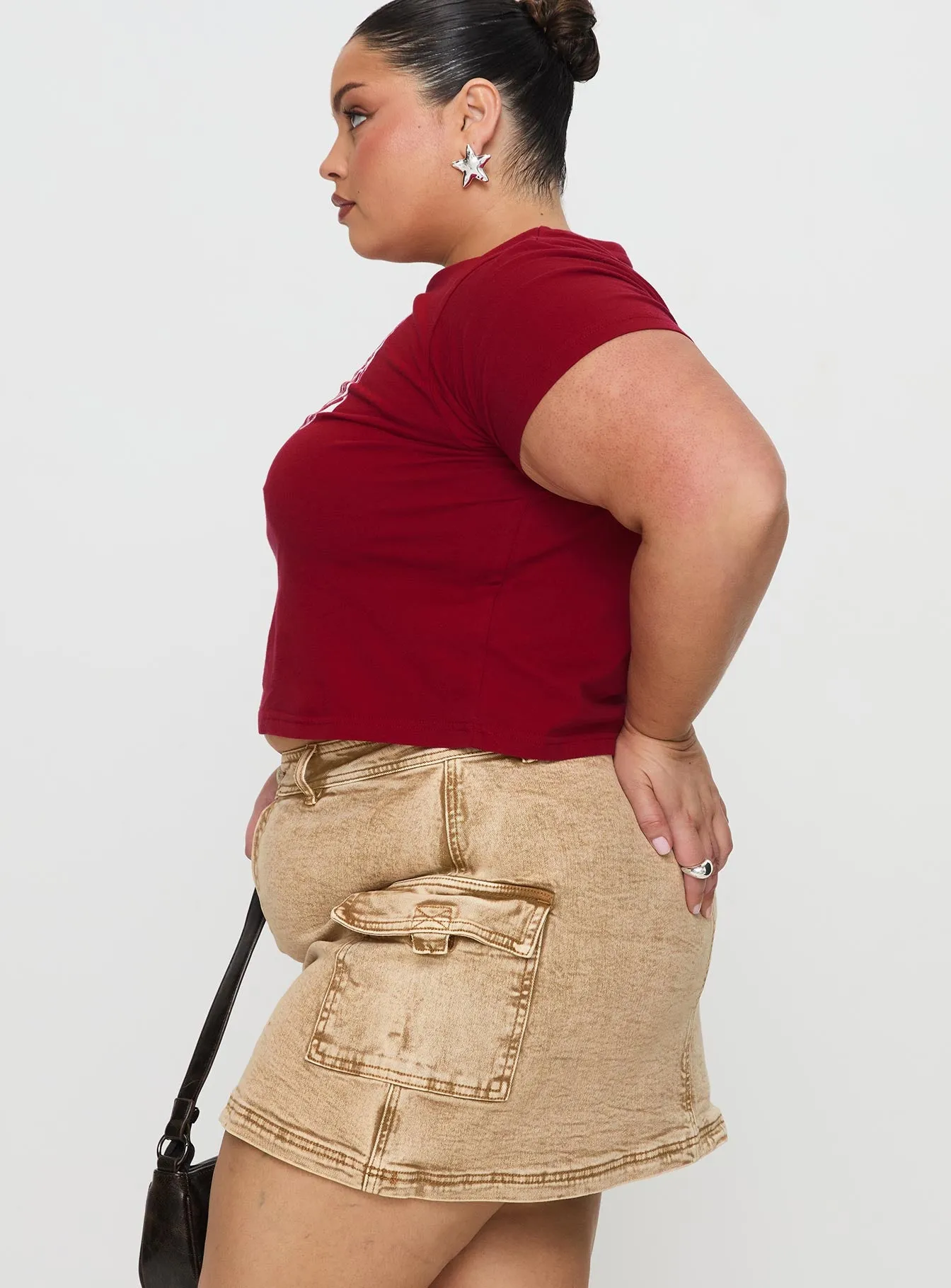 Velveta Low Rise Denim Skirt Camel Curve sold by Princess Polly product image thumbnail 4