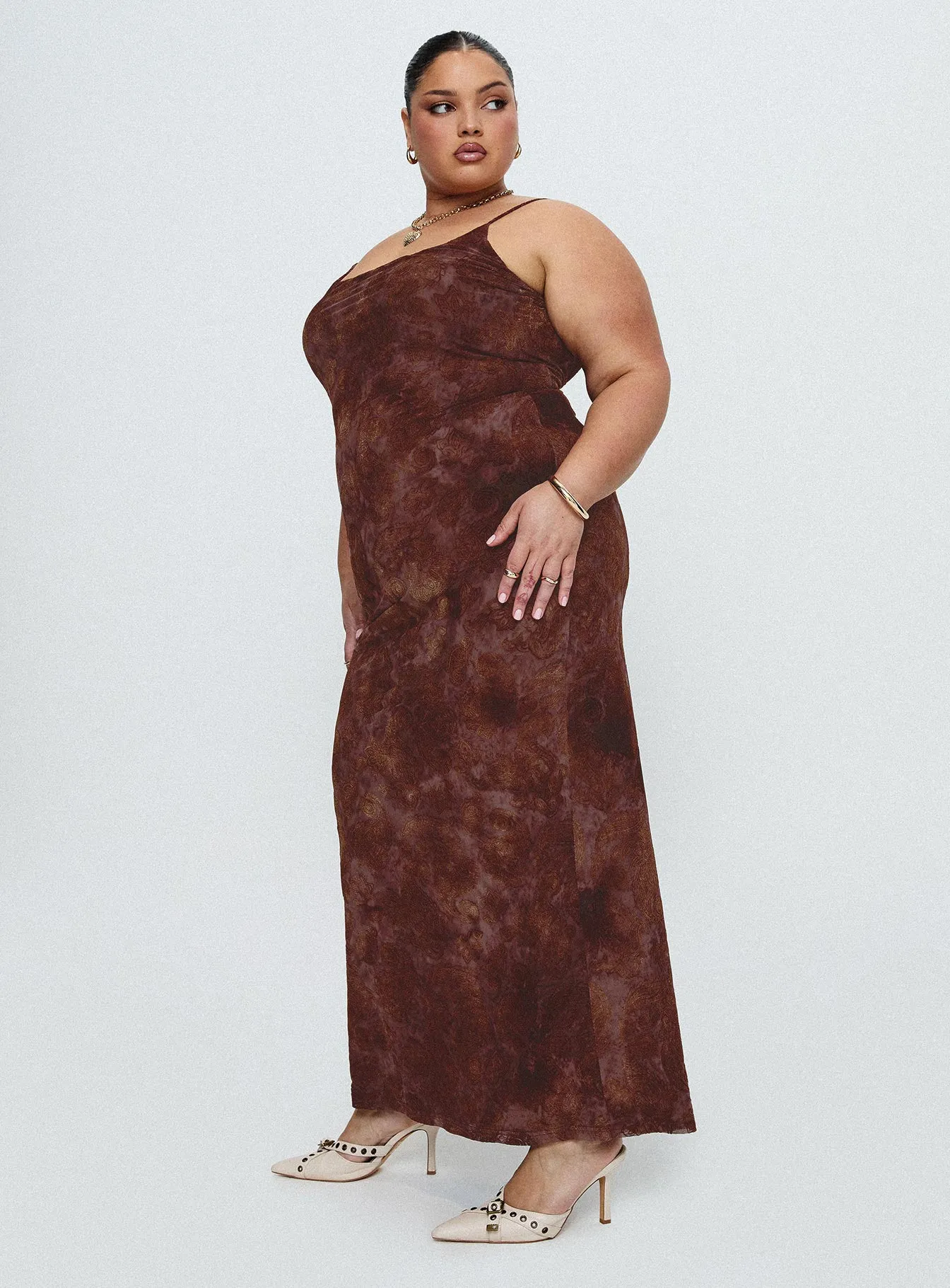 Knox Maxi Dress Chocolate Paisley Curve sold by Princess Polly