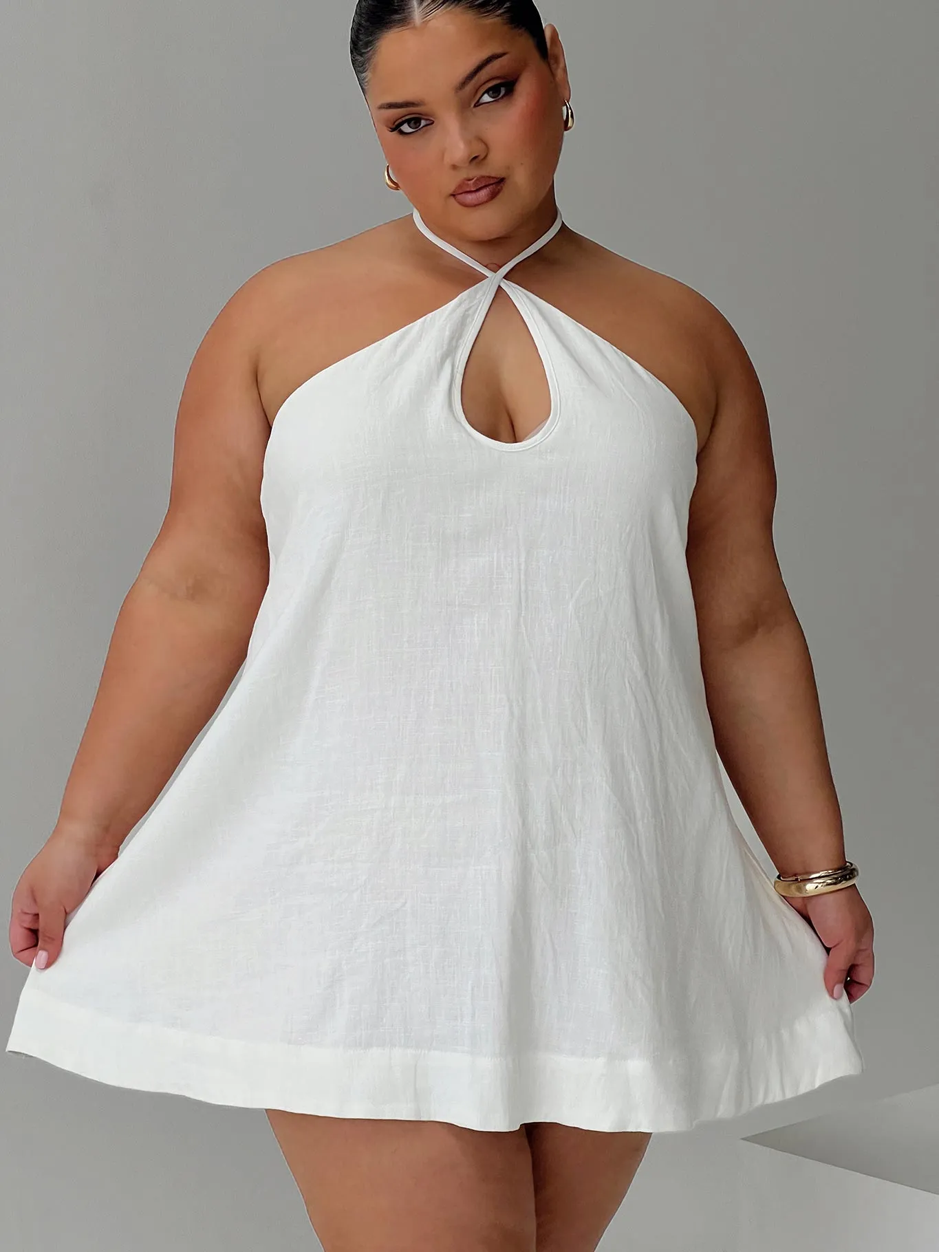 Thomasina Linen Halter Dress White Curve sold by Princess Polly
