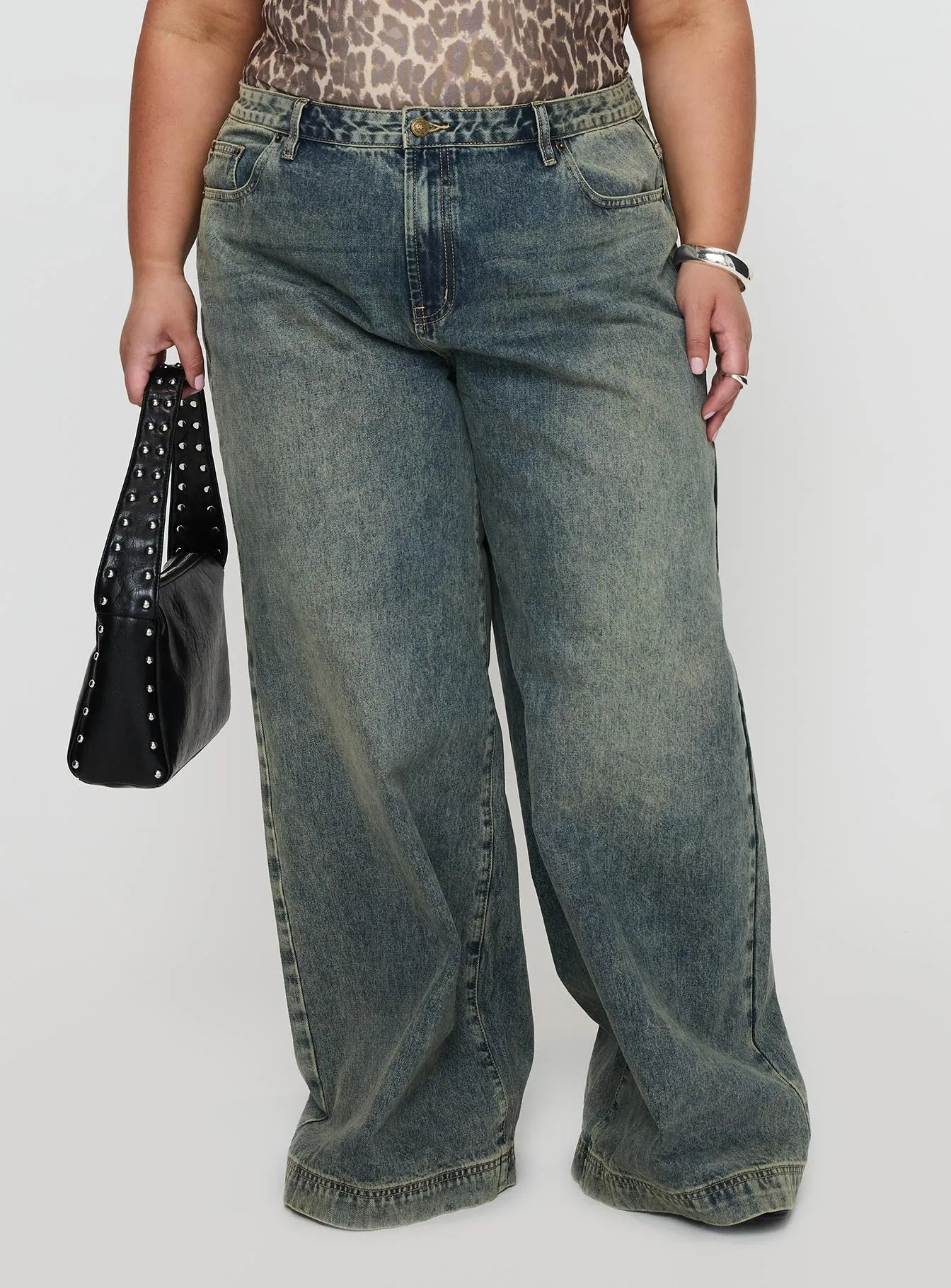 Ribbon Stamp Low Rise Wide Leg Jeans Antique Wash Curve sold by Princess Polly product image thumbnail 2