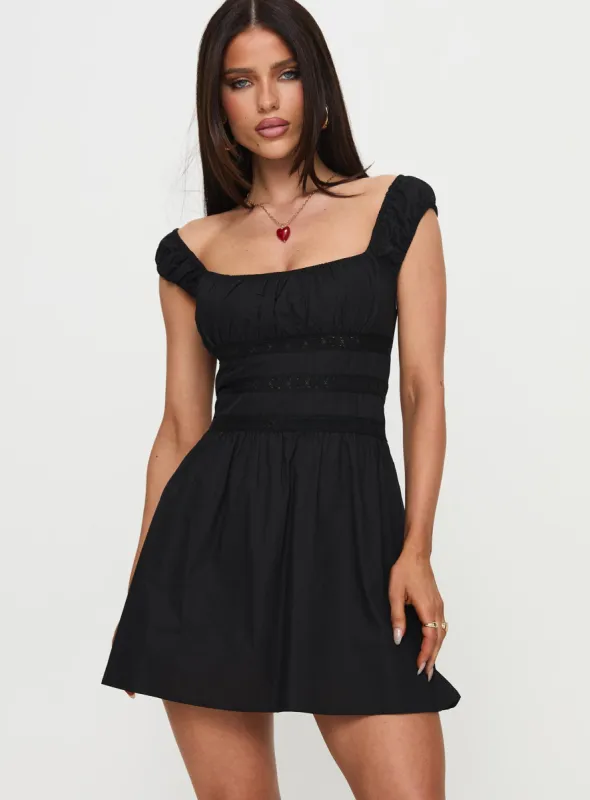 Peonia Lace Mini Dress Black sold by Princess Polly