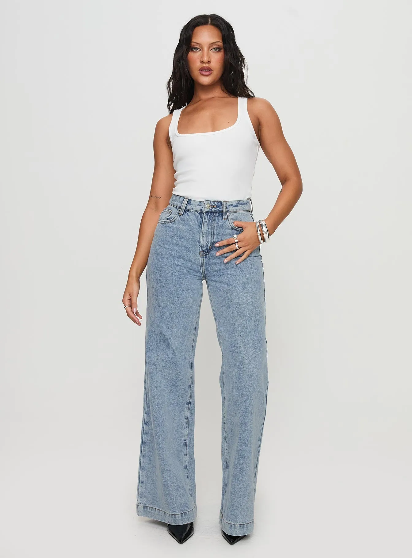 Goldie High Rise Wide Leg Jeans Light Wash sold by Princess Polly product image thumbnail 4