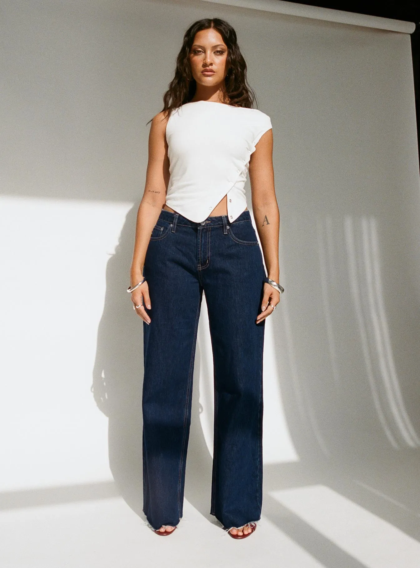 Darla Low Rise Straight Leg Jean Dark Blue Wash sold by Princess Polly