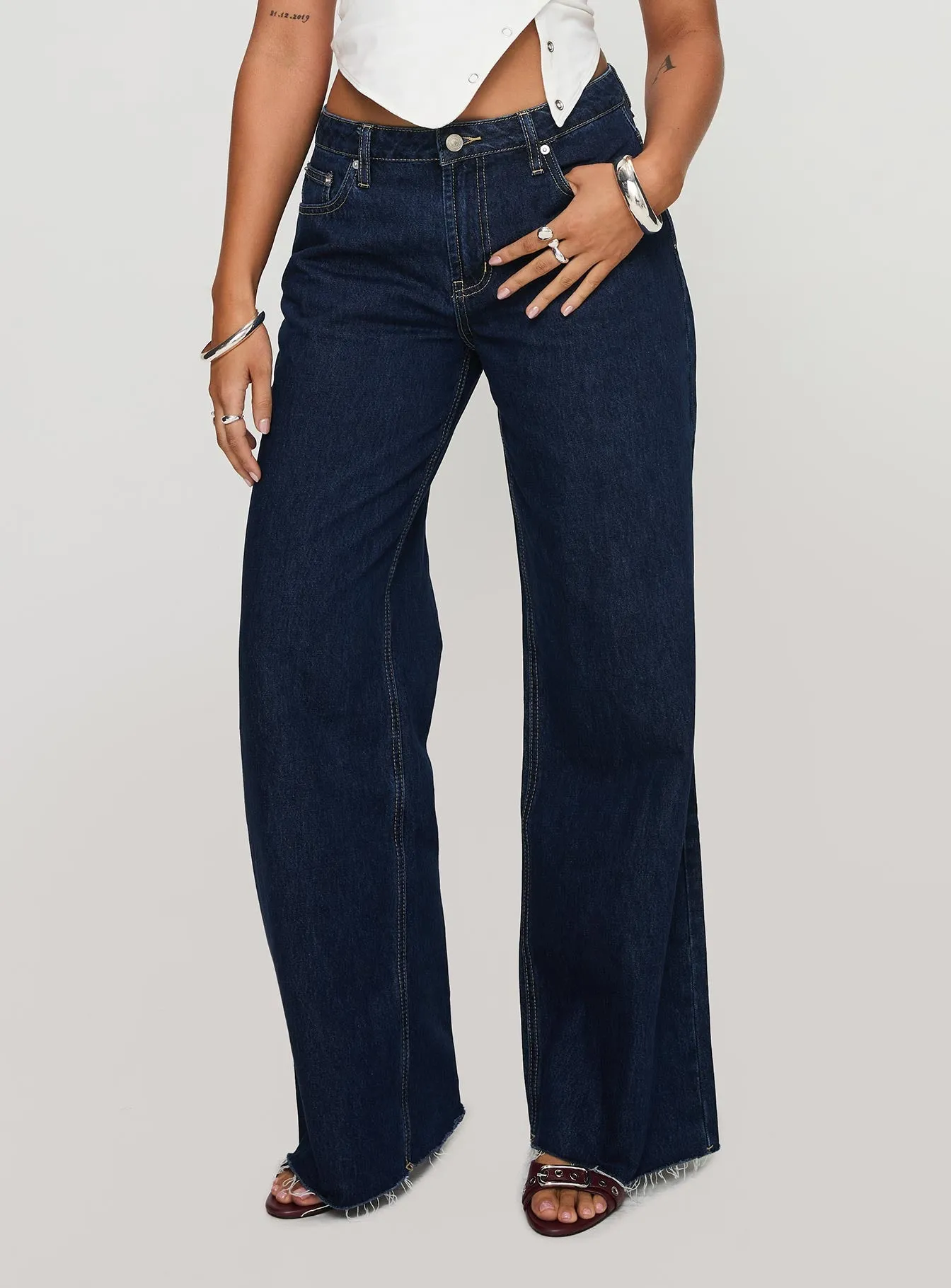 Darla Low Rise Straight Leg Jean Dark Blue Wash sold by Princess Polly product image thumbnail 3