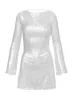 Interstella Sequin Long Sleeve Mini Dress White sold by Princess Polly