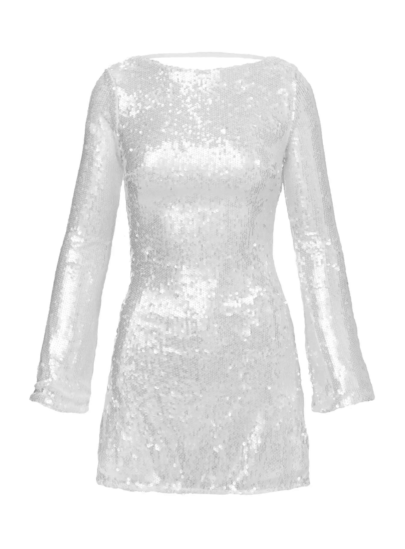 Interstella Sequin Long Sleeve Mini Dress White sold by Princess Polly product image thumbnail 5