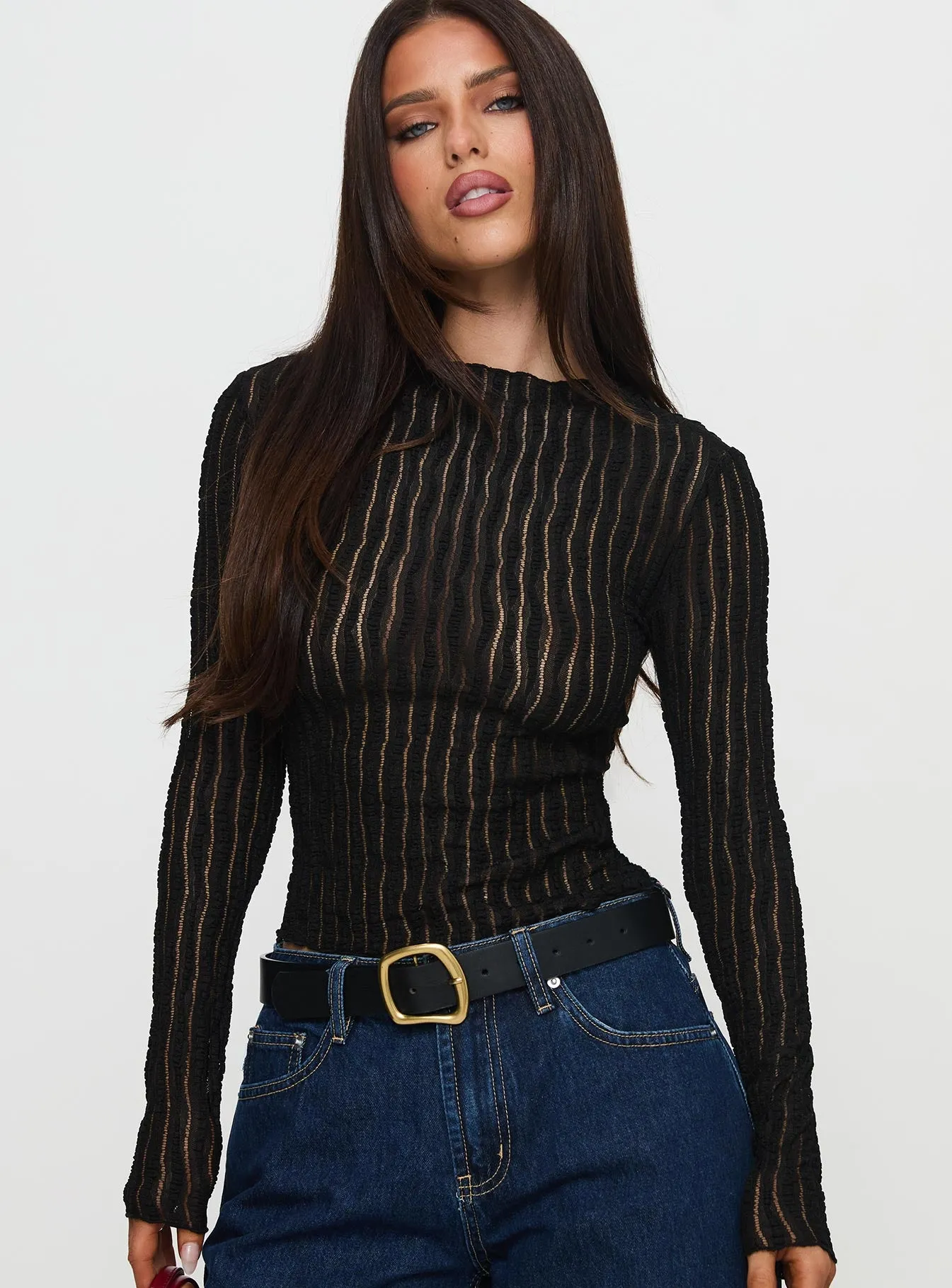 Padra Long Sleeve Top Black sold by Princess Polly