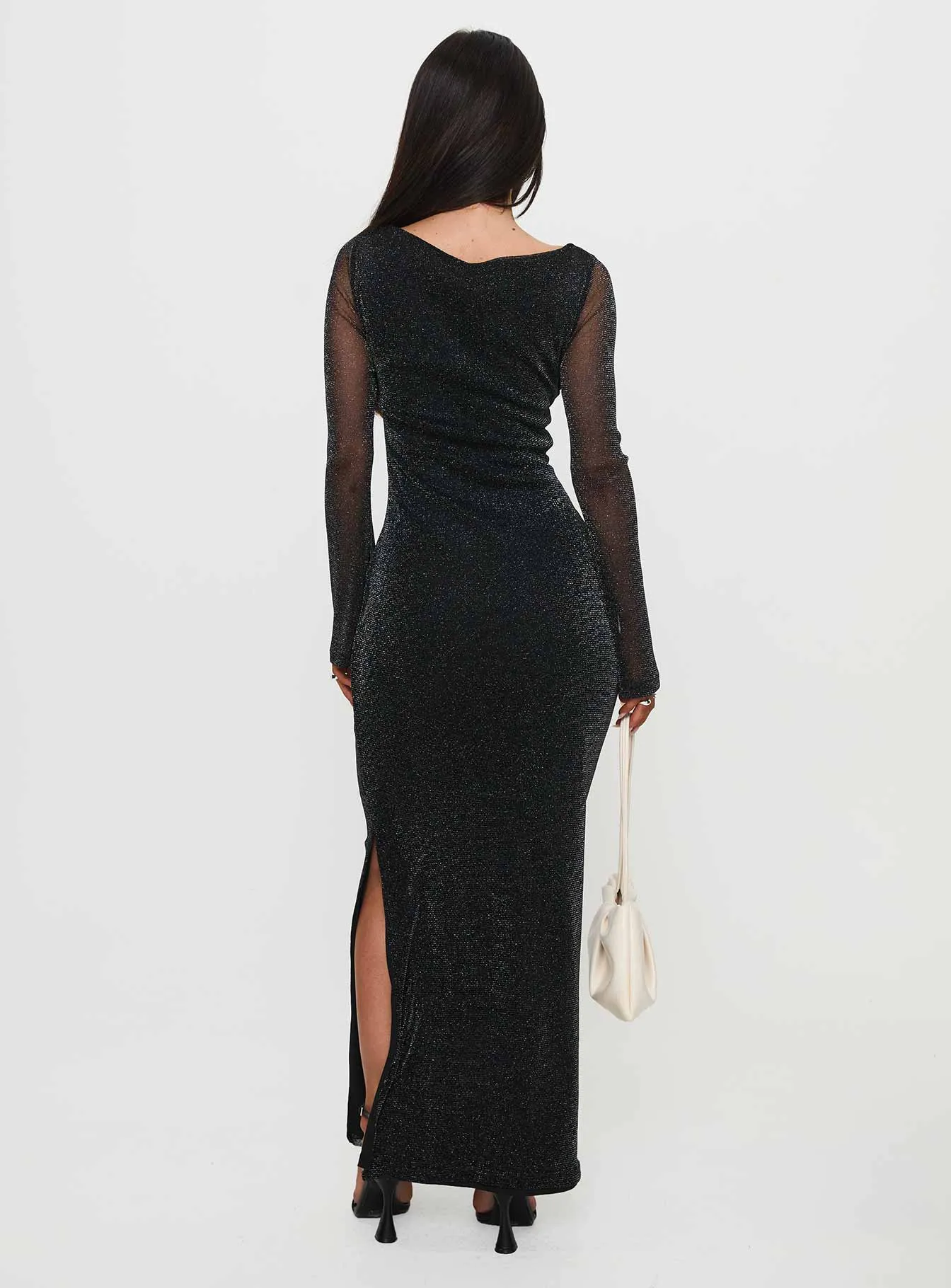 Allegoria Long Sleeve Maxi Dress Black Glitter sold by Princess Polly product image thumbnail 4