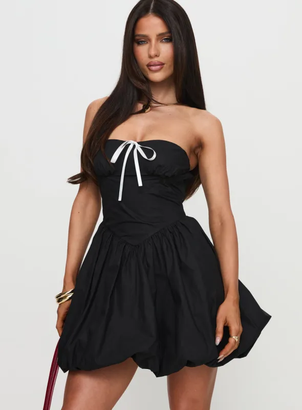 Melaina Bubble Hem Mini Dress Black sold by Princess Polly
