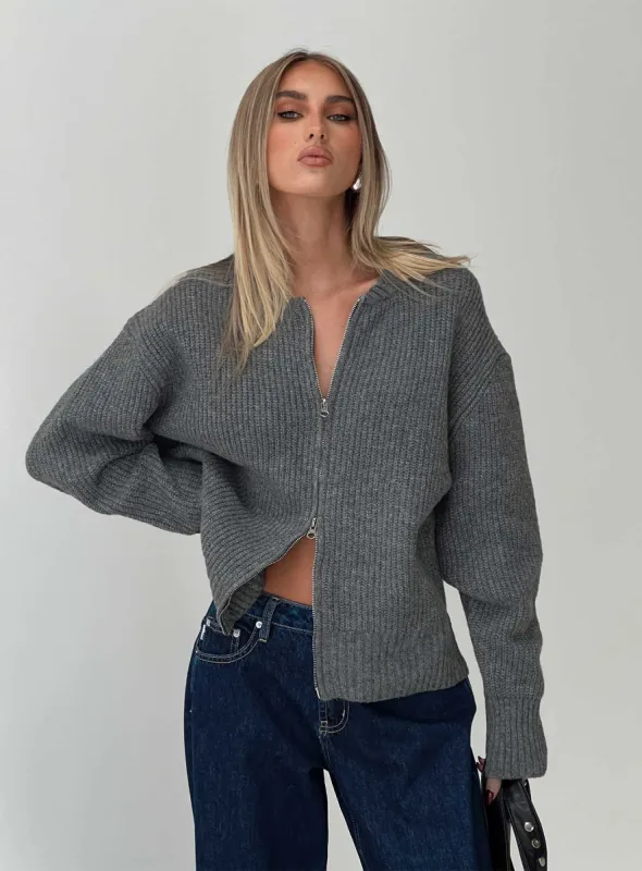 Lexene Zip Through Jumper Grey sold by Princess Polly
