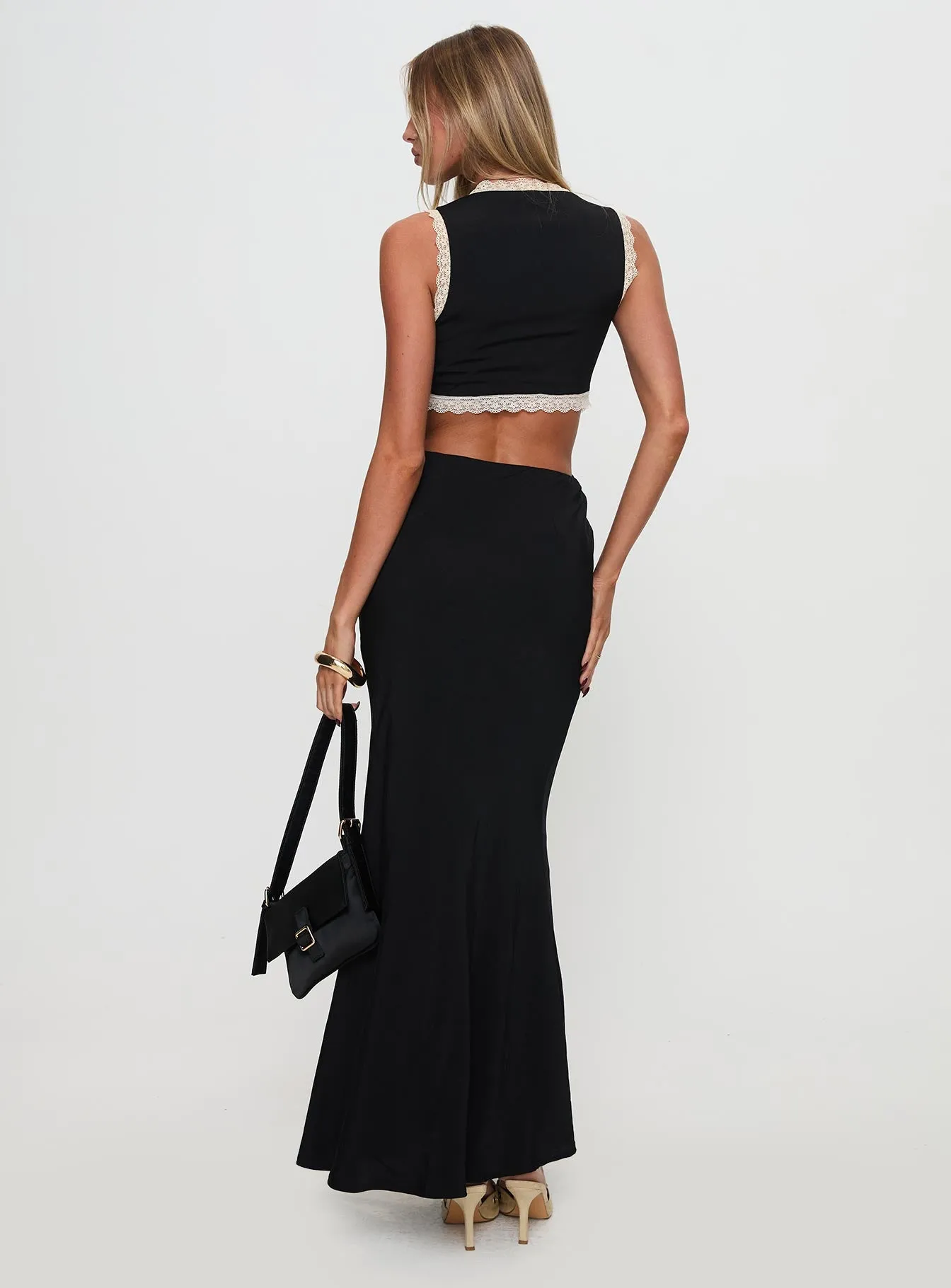 Keila Lace Trim Maxi Dress Black / Cream sold by Princess Polly product image thumbnail 5
