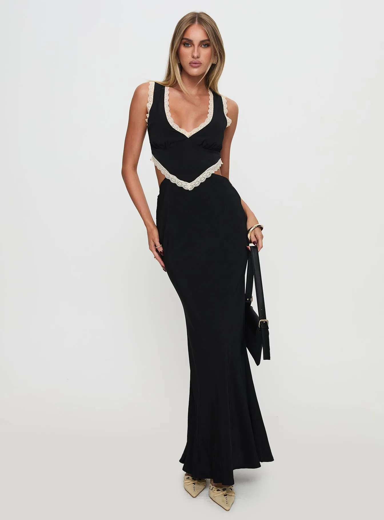 Keila Lace Trim Maxi Dress Black / Cream sold by Princess Polly product image thumbnail 3