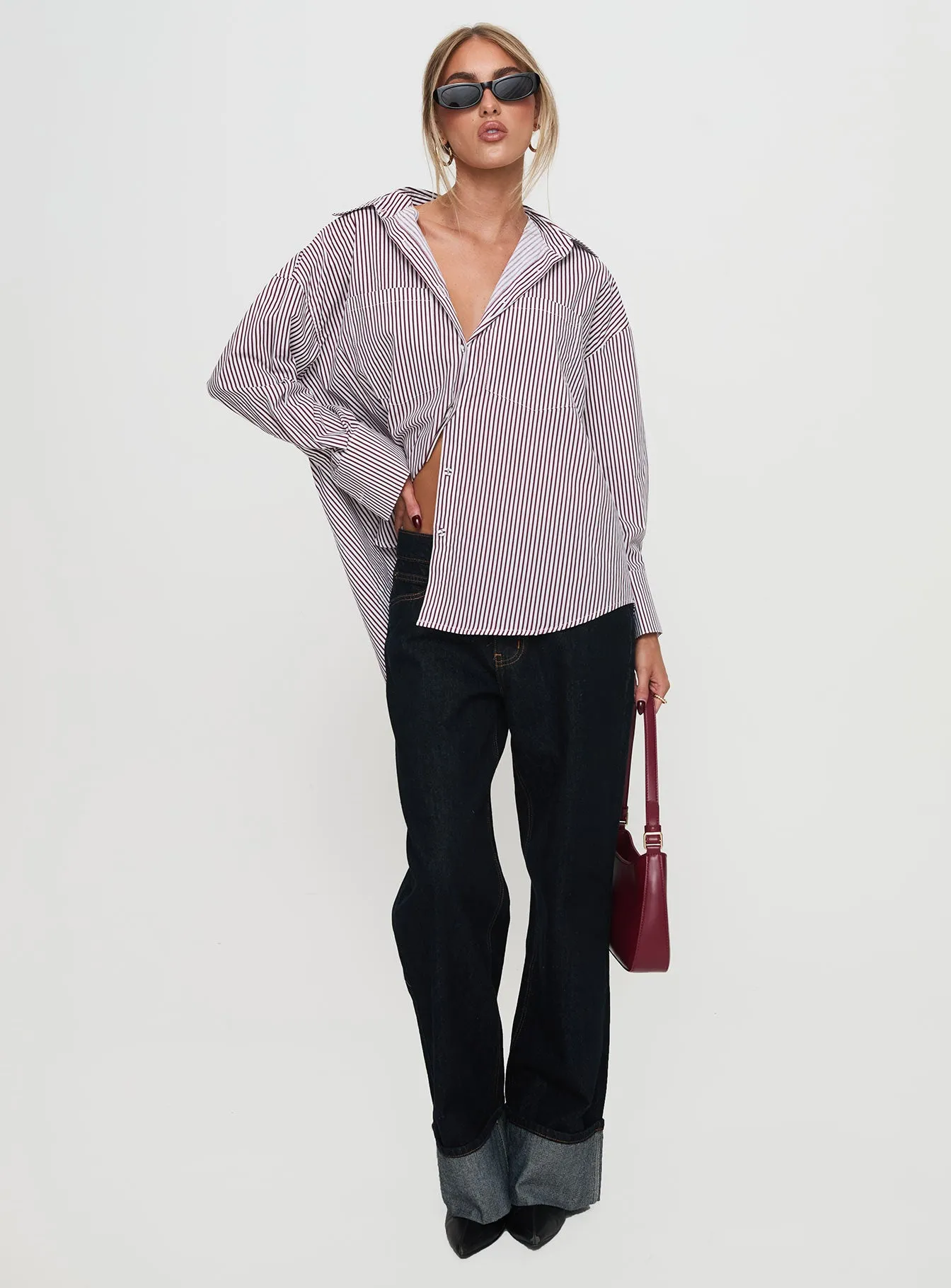 Takes You Far Shirt Burgundy Stripe sold by Princess Polly product image thumbnail 3