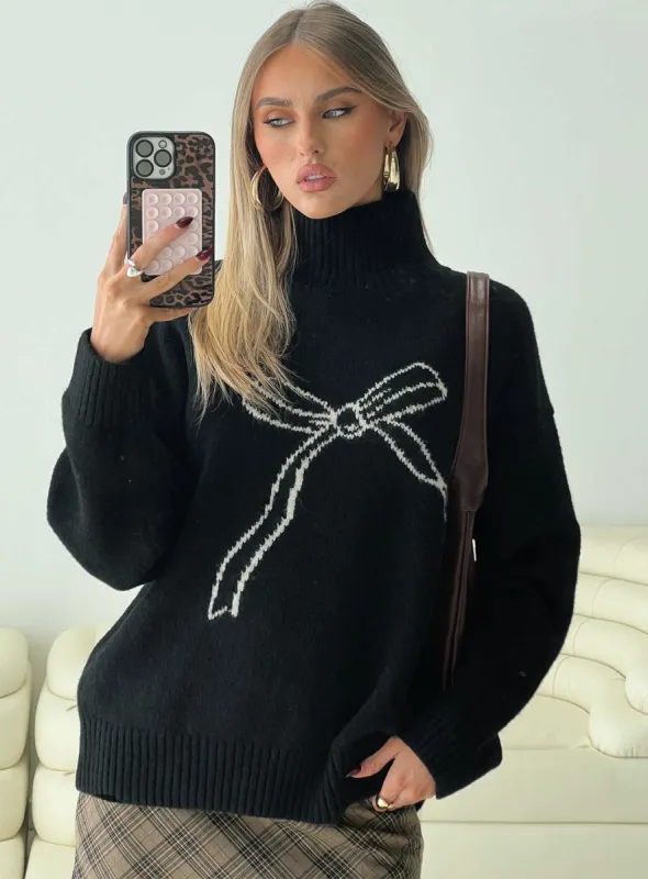 Shes So Sweet Bow Knit Sweater Black sold by Princess Polly