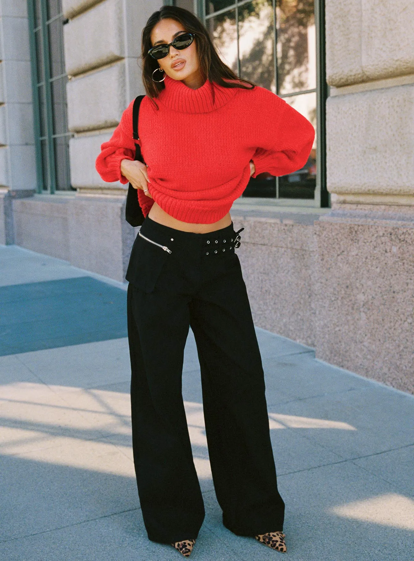 Paltrow Mid Rise Wide Leg Cargo Jeans Black sold by Princess Polly