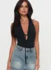 Two Summers Plunge Neck Bodysuit Black sold by Princess Polly