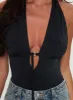 Two Summers Plunge Neck Bodysuit Black sold by Princess Polly