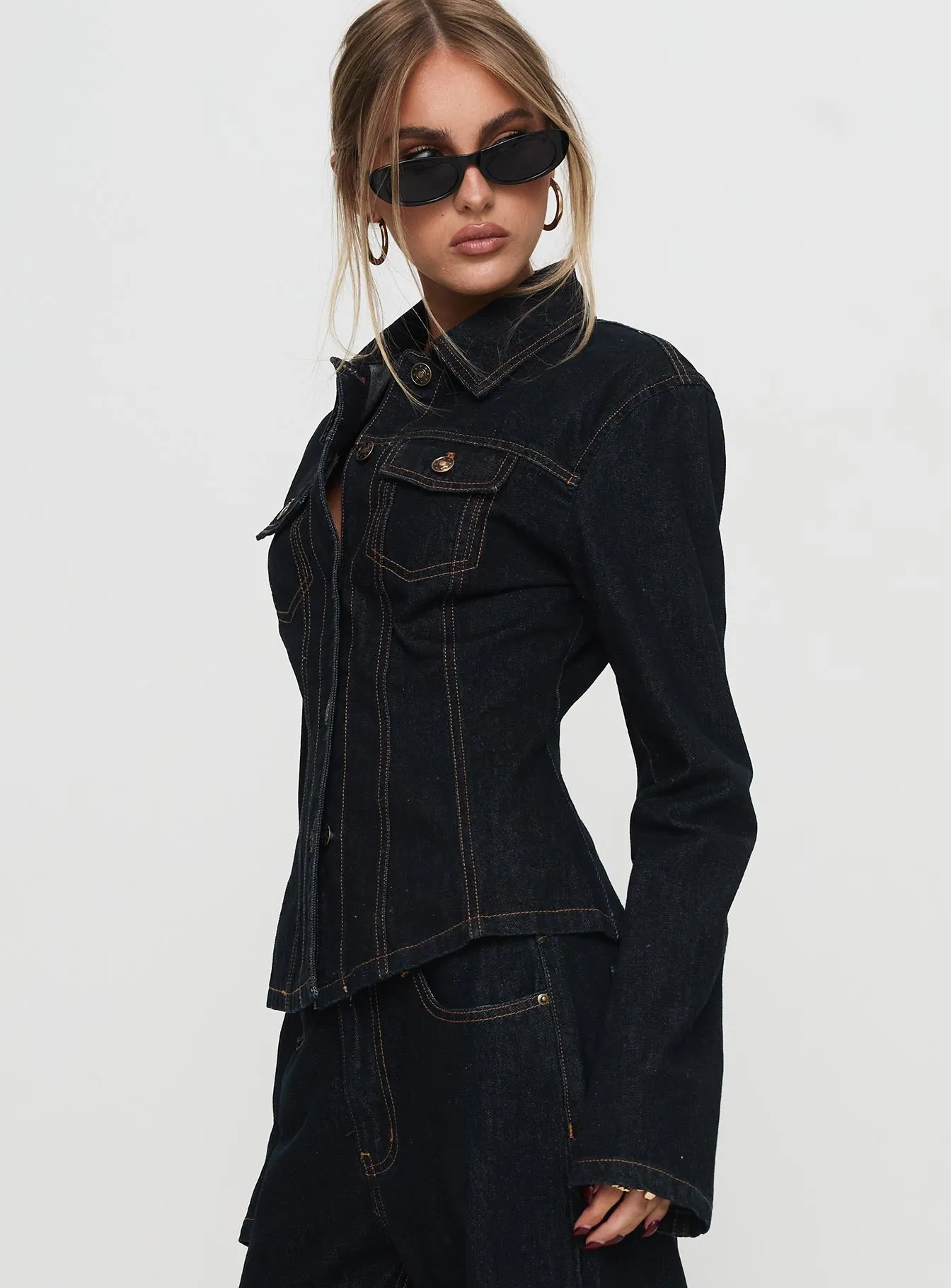 Rider Denim Jacket Dark Denim sold by Princess Polly product image thumbnail 4