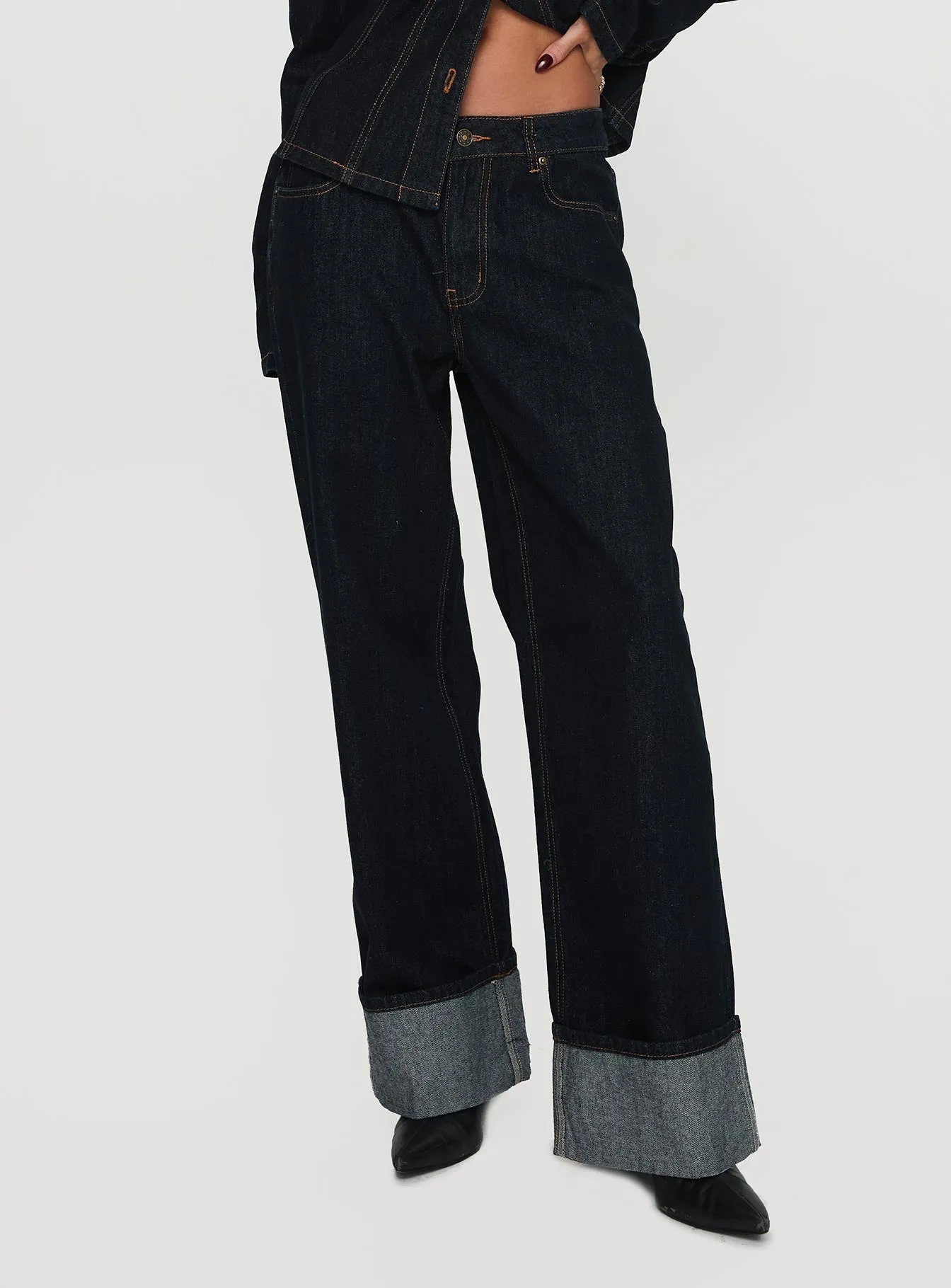 Top Model Low Rise Straight Leg Cuffed Jean Dark Denim sold by Princess Polly product image thumbnail 2