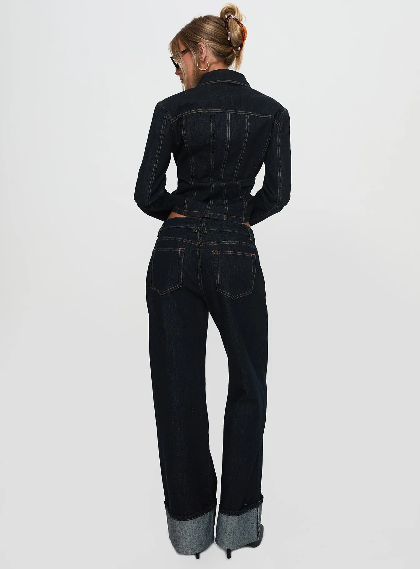 Top Model Low Rise Straight Leg Cuffed Jean Dark Denim sold by Princess Polly product image thumbnail 5