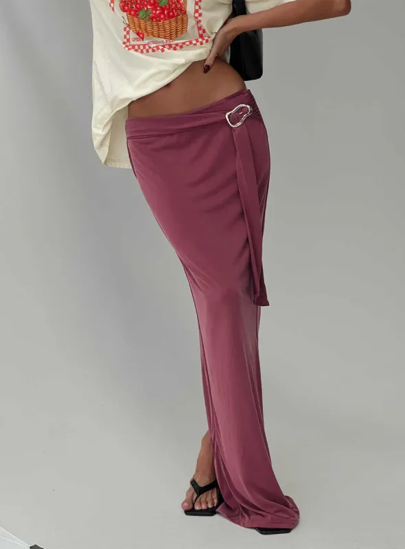 Tamera Maxi Skirt Burgundy sold by Princess Polly