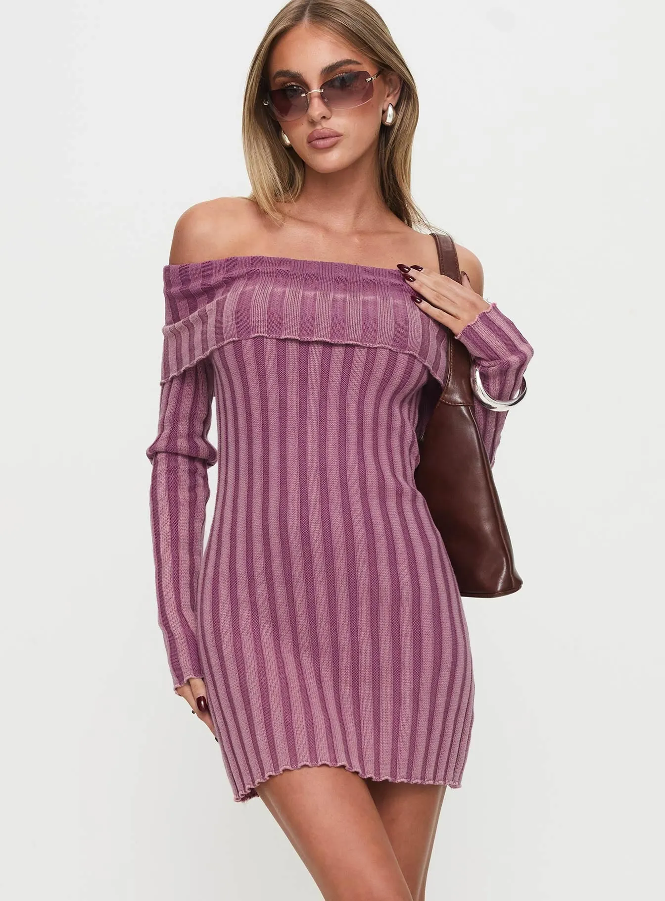 Kalesie Long Sleeve Rib Mini Dress Pink sold by Princess Polly