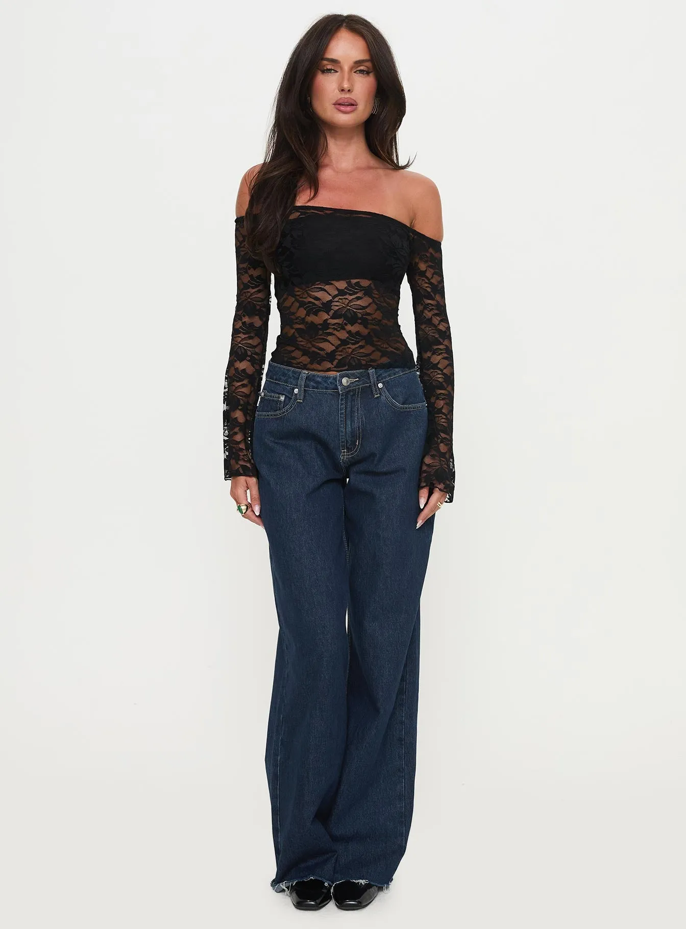 Good Judgement Off Shoulder Lace Long Sleeve Top Black sold by Princess Polly product image thumbnail 3