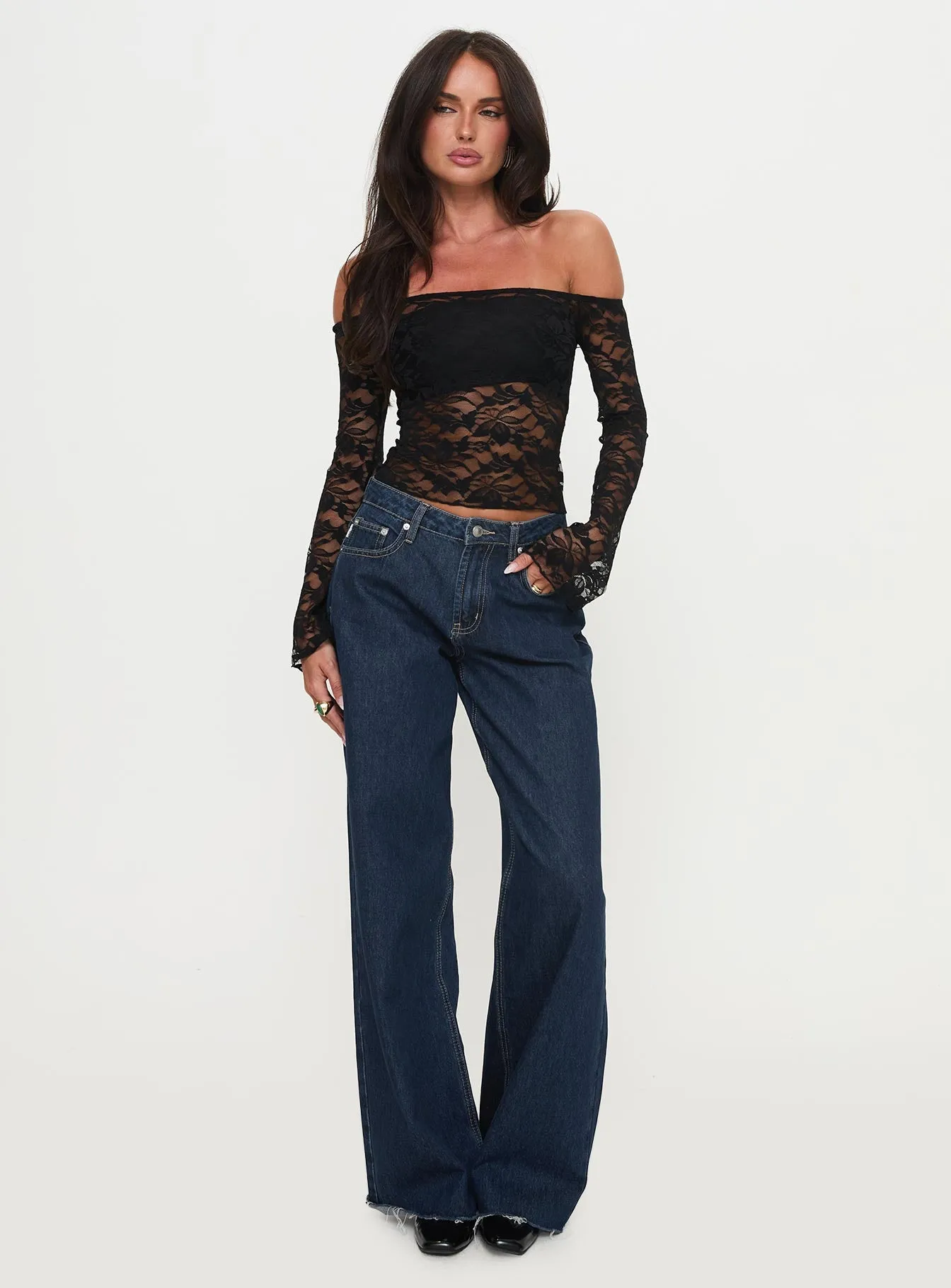 Good Judgement Off Shoulder Lace Long Sleeve Top Black sold by Princess Polly product image thumbnail 2