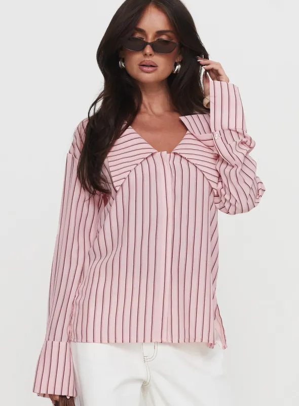 Calistoga Deep Collar Shirt Pink Stripe sold by Princess Polly