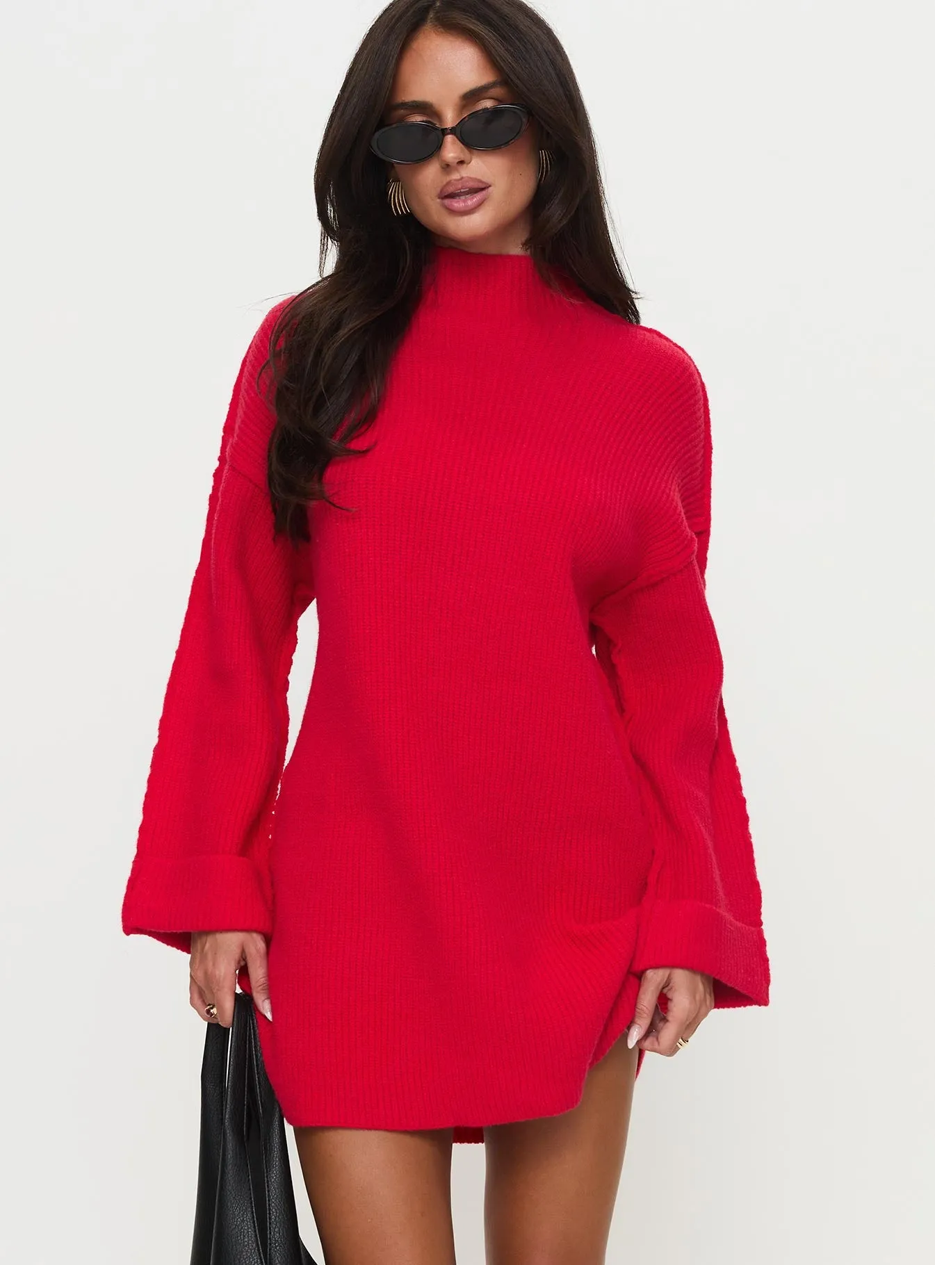 Weslie Long Sleeve Knit Mini Dress Red sold by Princess Polly