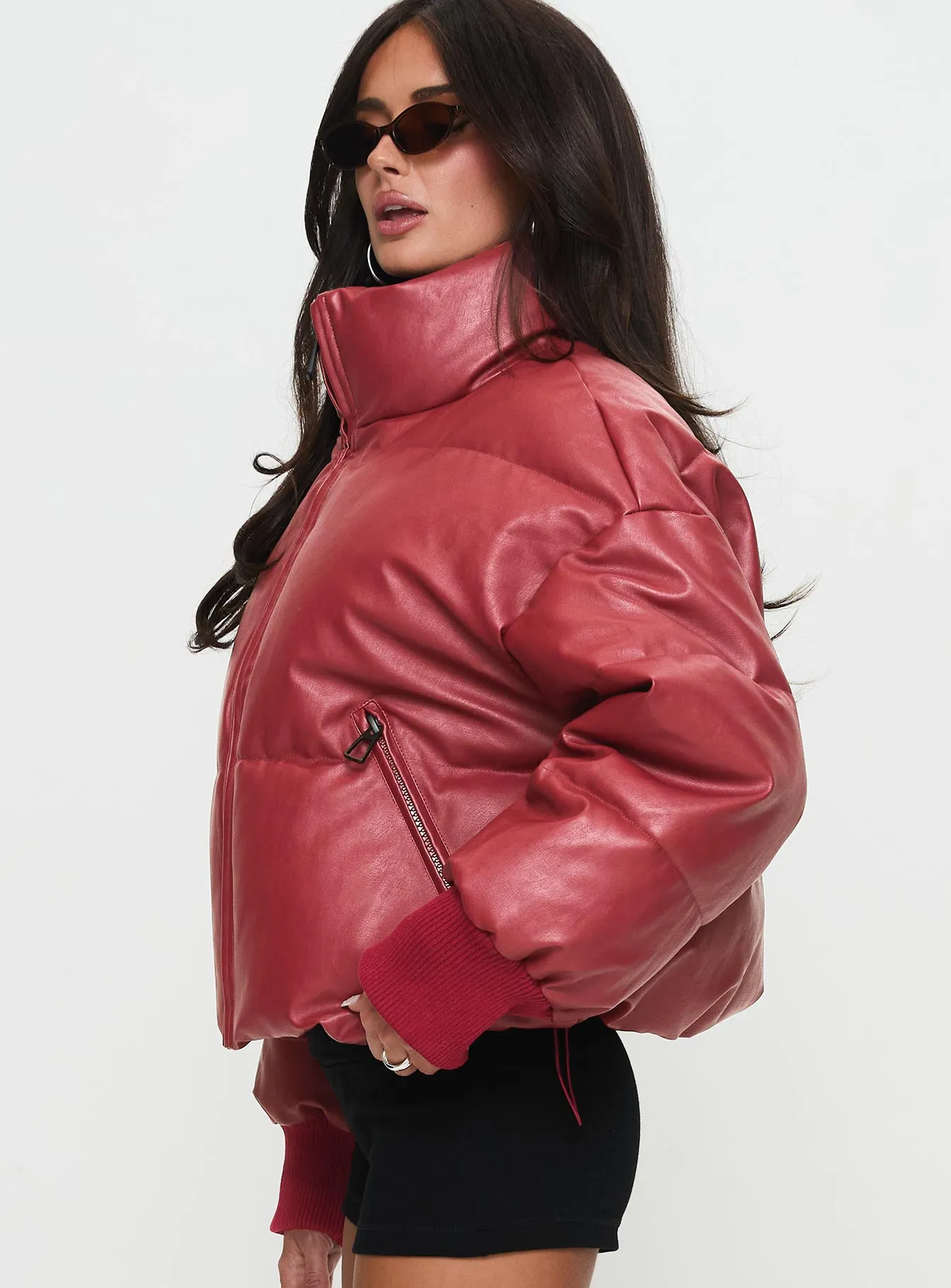 Myler Puffer Jacket Burgundy sold by Princess Polly product image thumbnail 4