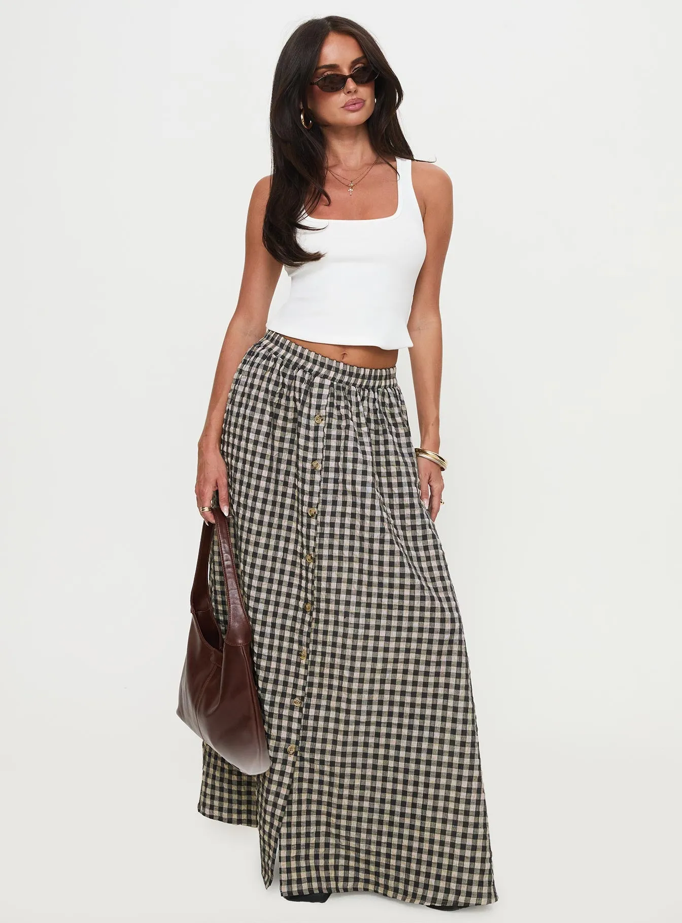Cartmel Check Maxi Skirt Black / Cream sold by Princess Polly product image thumbnail 3
