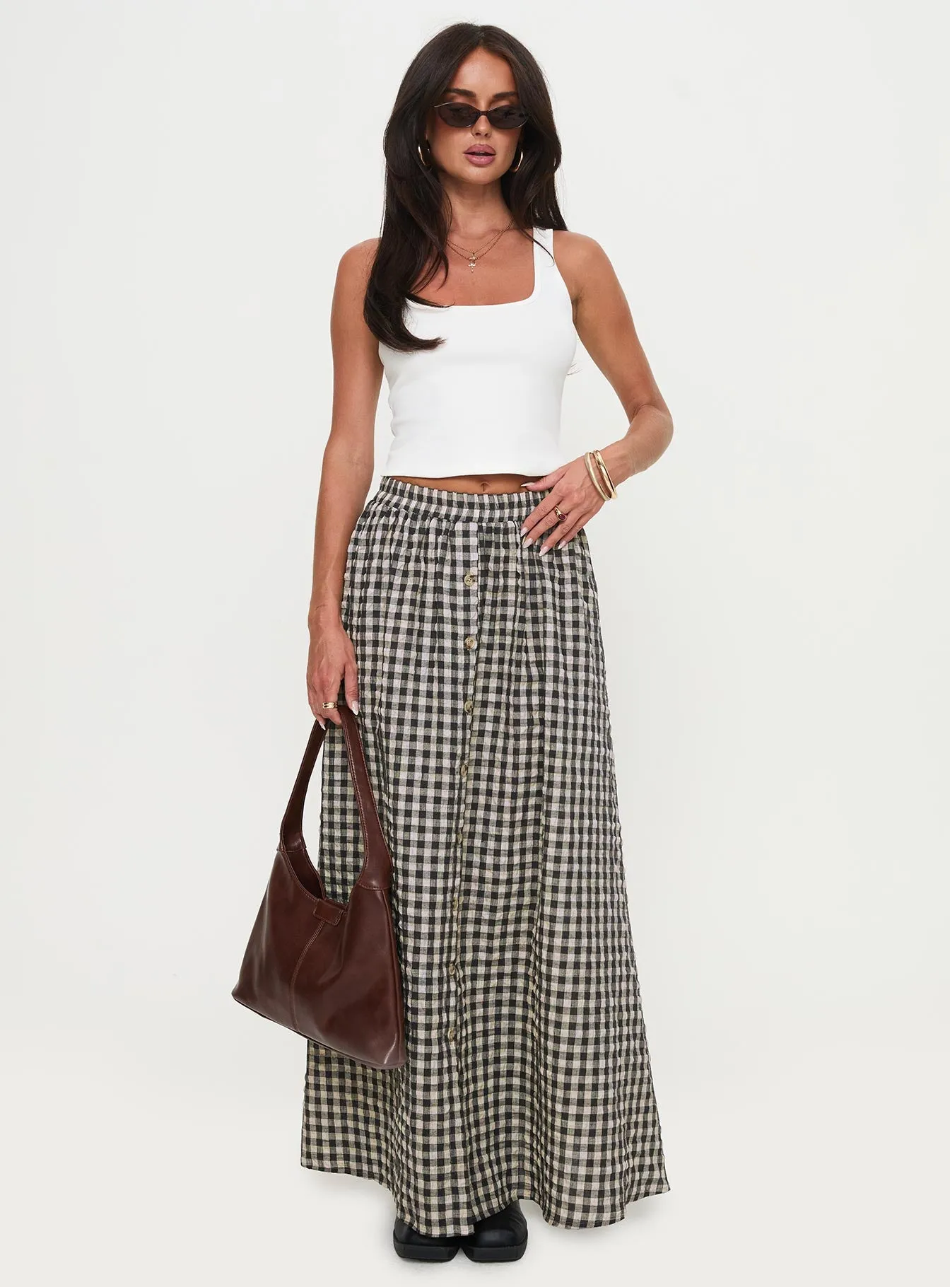 Cartmel Check Maxi Skirt Black / Cream sold by Princess Polly product image thumbnail 2