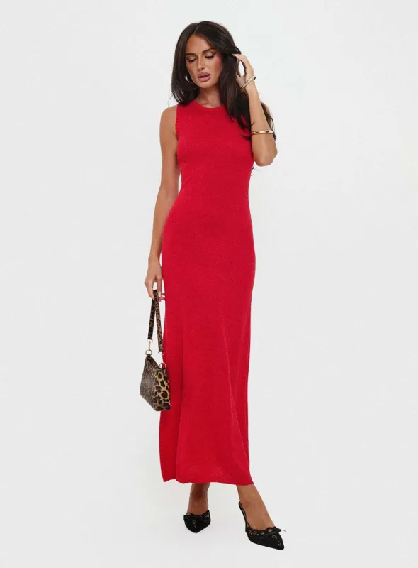 Maebie Knit Maxi Dress Red sold by Princess Polly