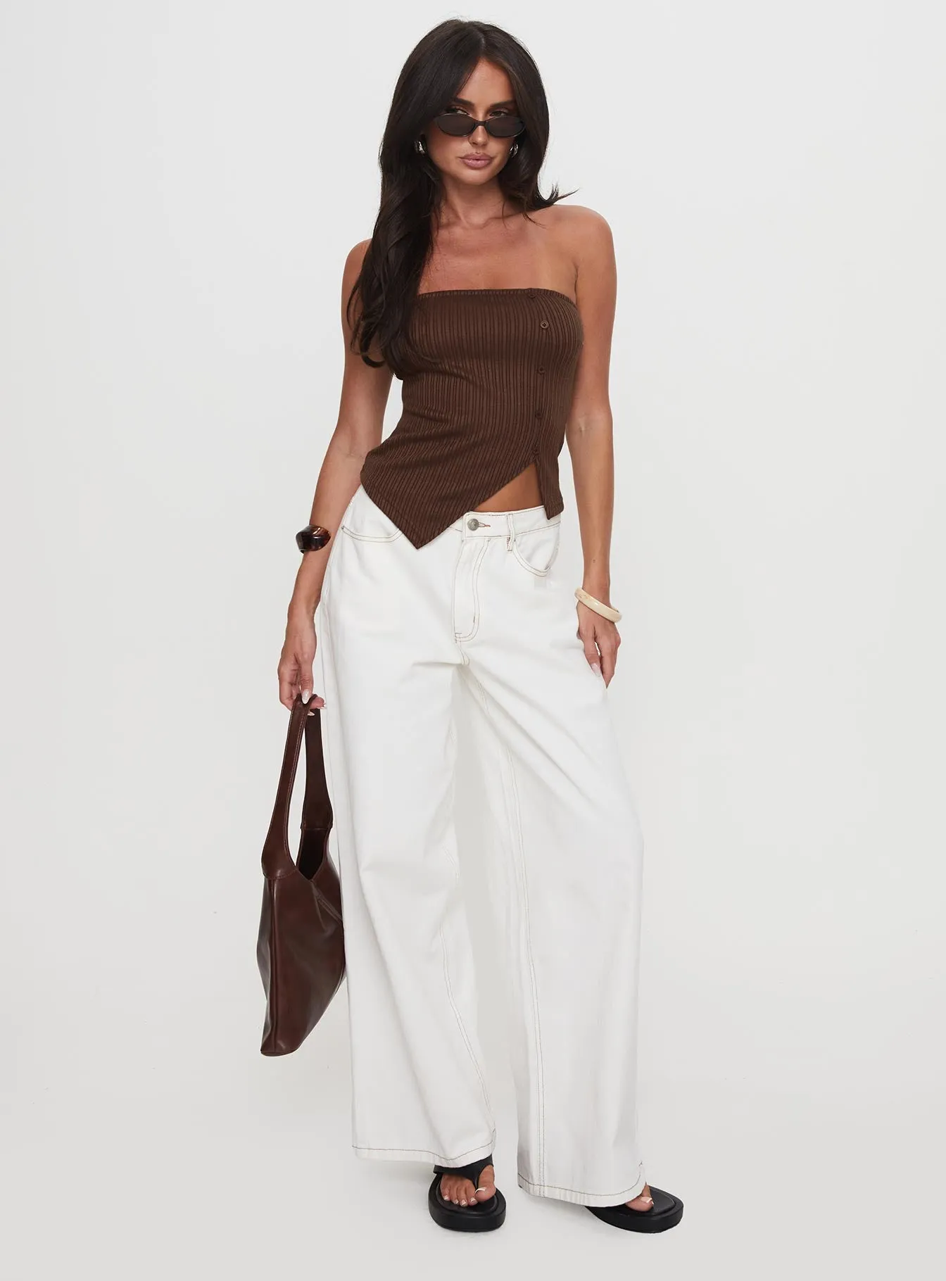 Slow Down Time Strapless Button Detail Top Chocolate sold by Princess Polly product image thumbnail 2