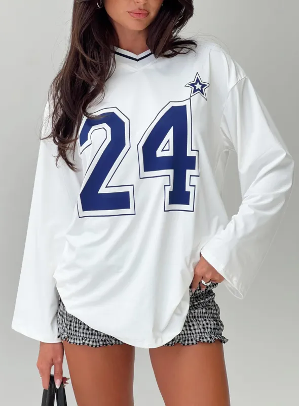 Star Player Long Sleeve Top White sold by Princess Polly