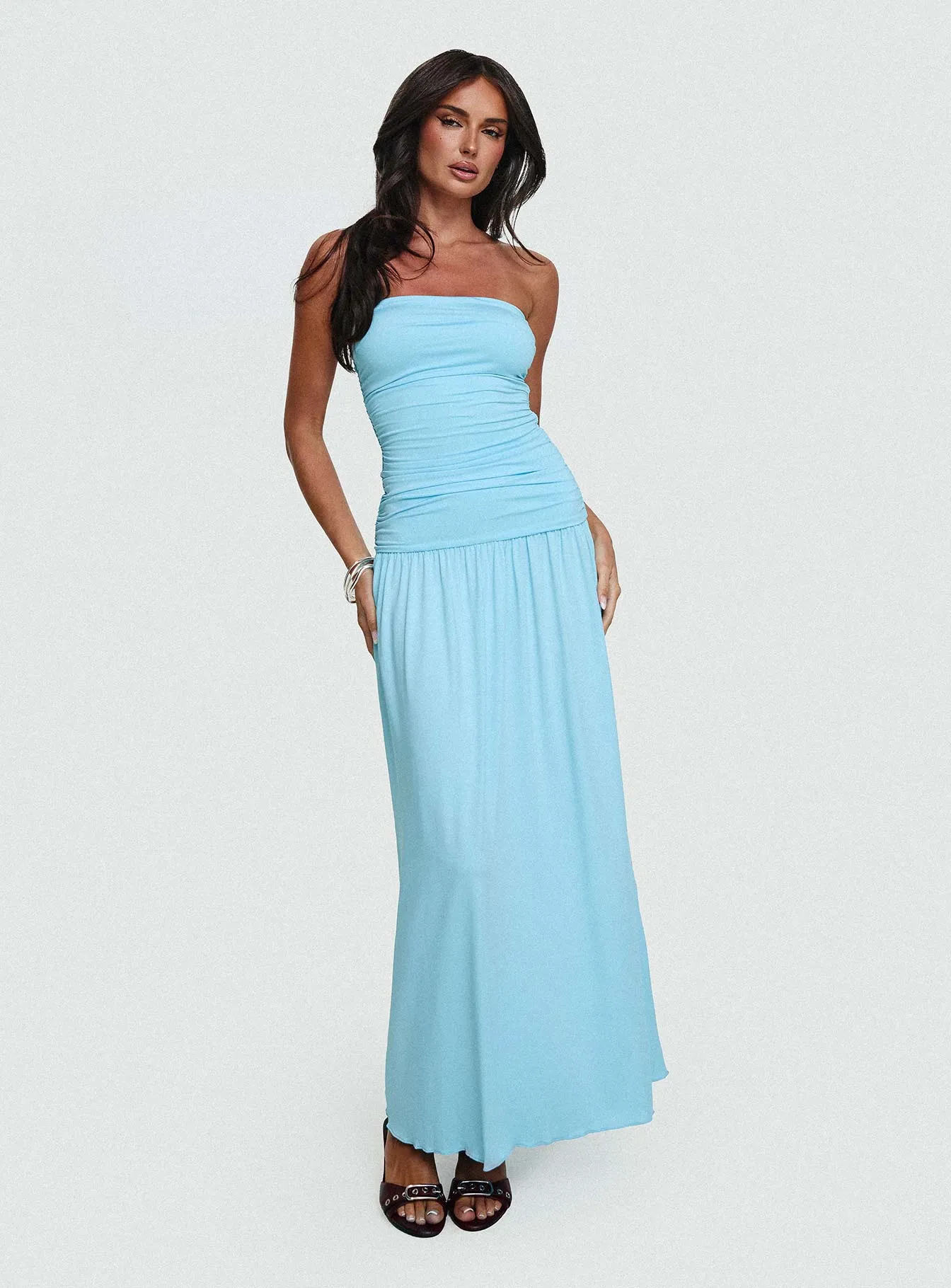 Glorie Strapless Maxi Dress Light Blue sold by Princess Polly
