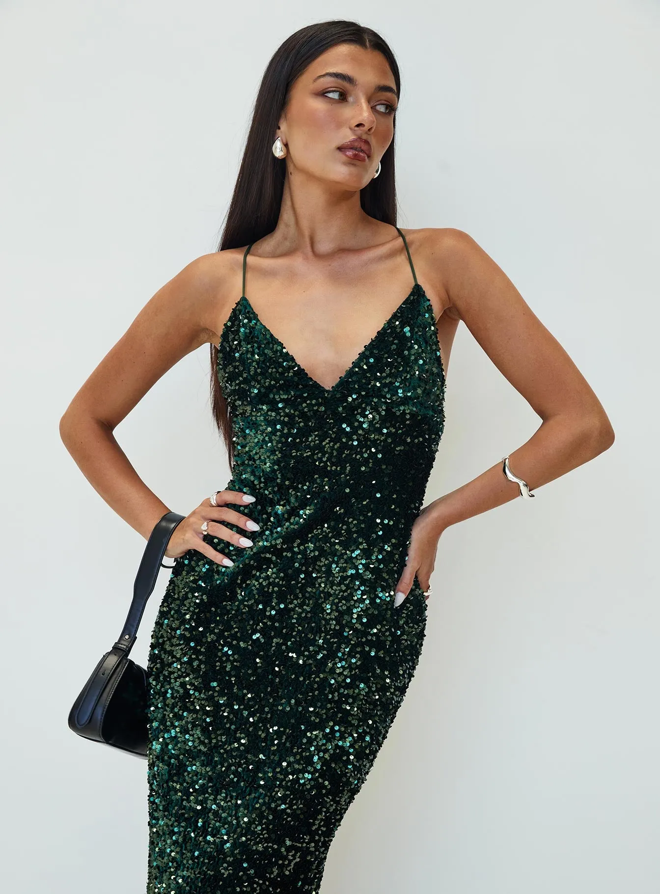 Charlette Sparkle Maxi Dress Dark Green sold by Princess Polly product image thumbnail 5