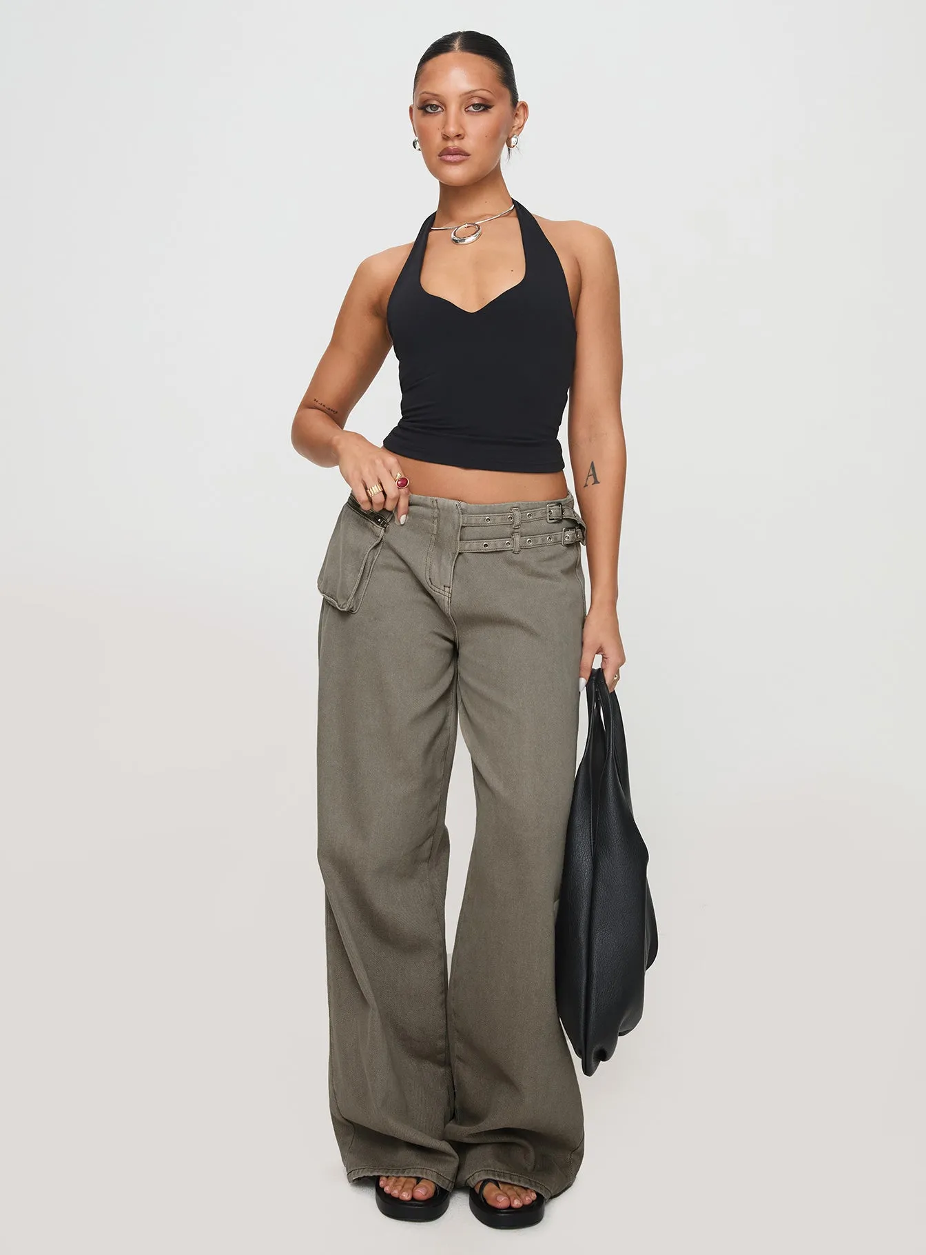 Paltrow Mid Rise Wide Leg Cargo Jeans Washed Brown Petite sold by Princess Polly product image thumbnail 3