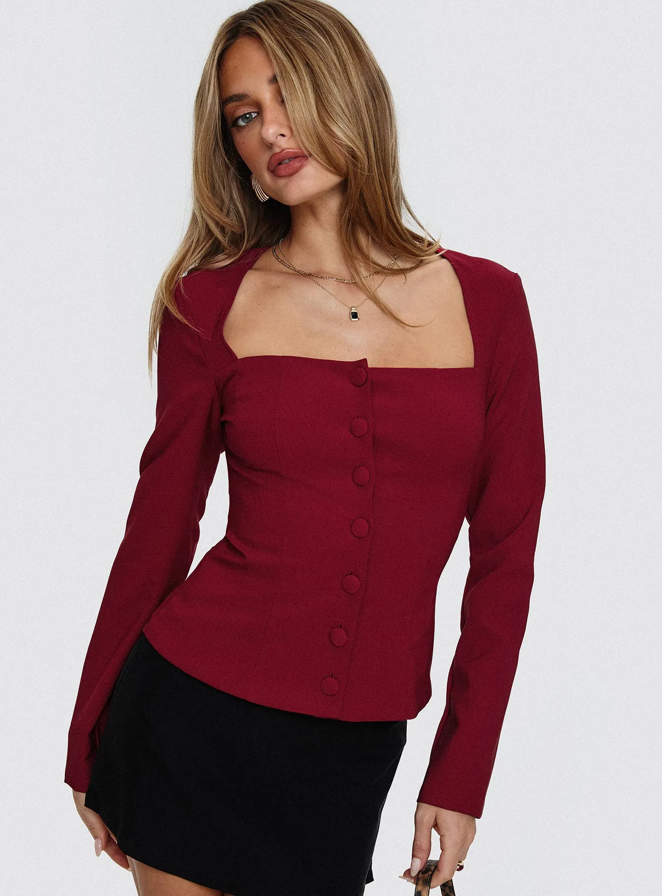 Gaskin Long Sleeve Top Burgundy sold by Princess Polly