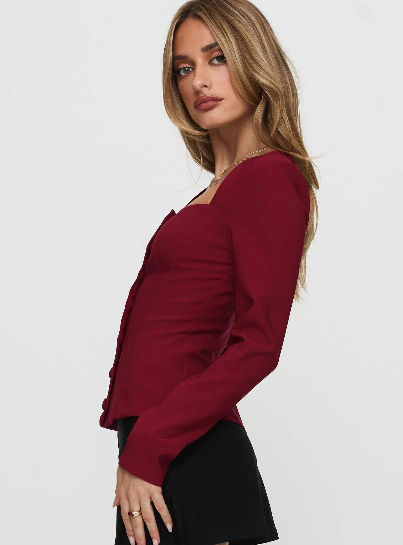 Gaskin Long Sleeve Top Burgundy sold by Princess Polly product image thumbnail 4