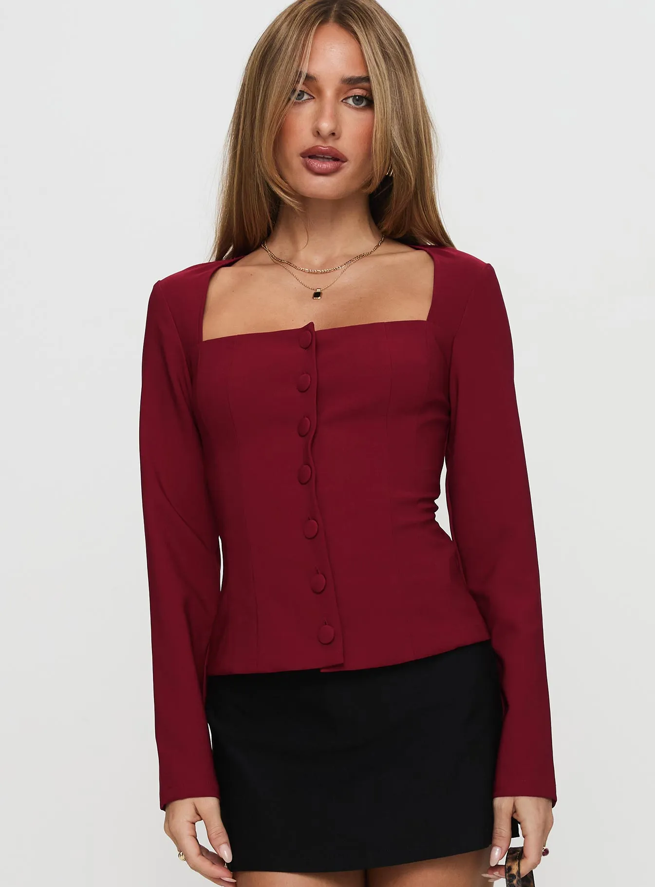 Gaskin Long Sleeve Top Burgundy sold by Princess Polly product image thumbnail 2