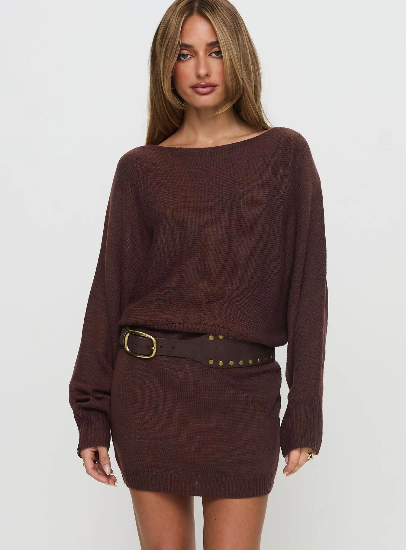 Bellamie Long Sleeve Mini Dress Chocolate sold by Princess Polly product image thumbnail 2