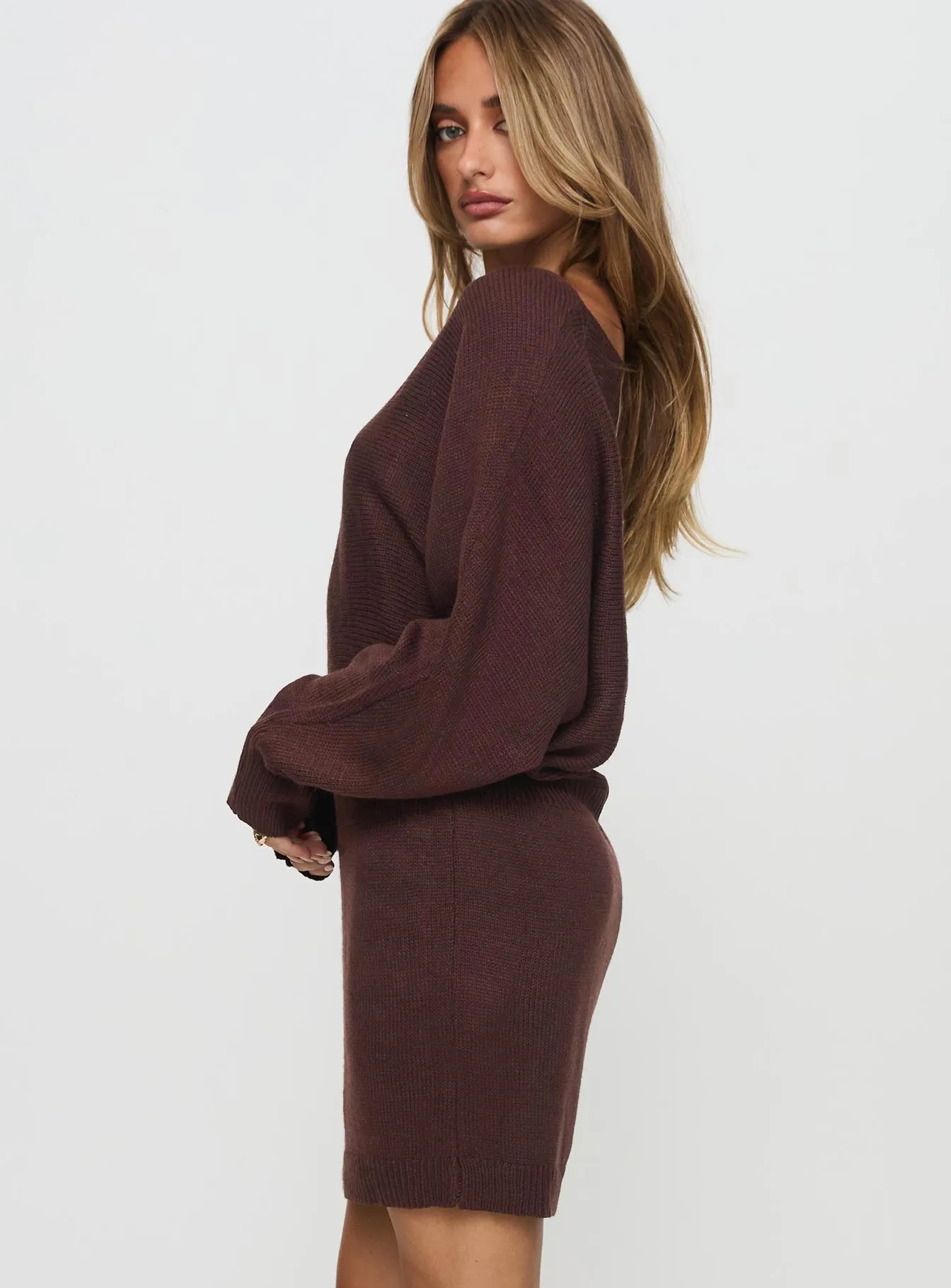 Bellamie Long Sleeve Mini Dress Chocolate sold by Princess Polly product image thumbnail 4
