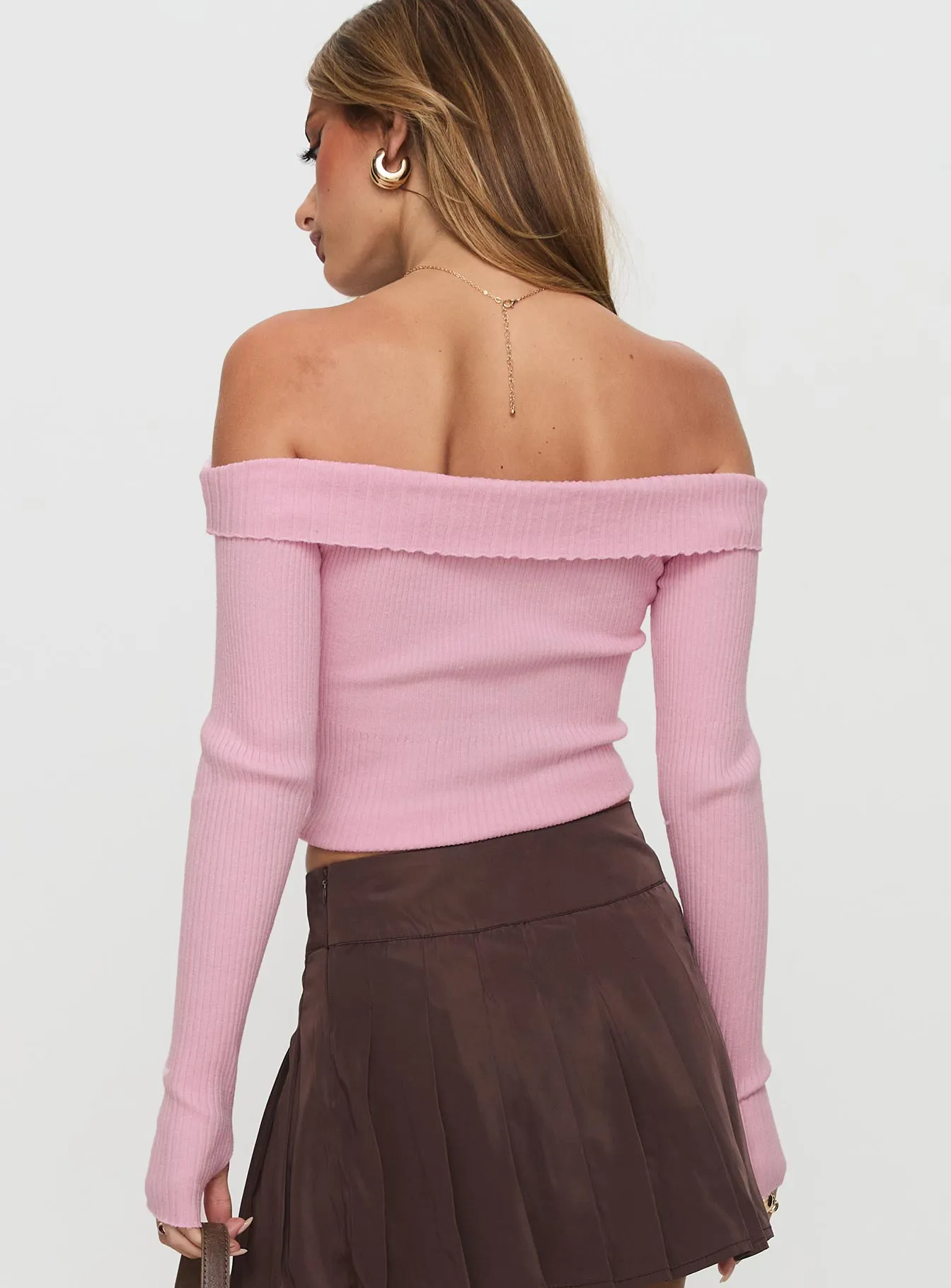 Nighttime Off Shoulder Knit Top Pink sold by Princess Polly product image thumbnail 4