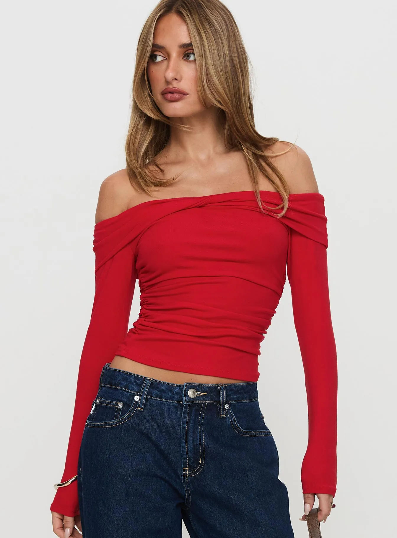 Sonnett Off Shoulder Twist Long Sleeve Top Red sold by Princess Polly product image thumbnail 2