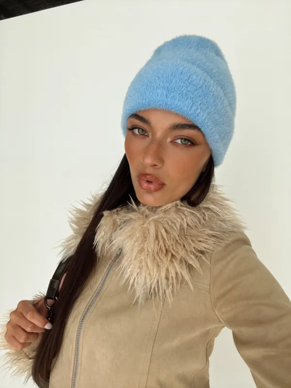 That Sweet Fluffy Beanie Blue sold by Princess Polly