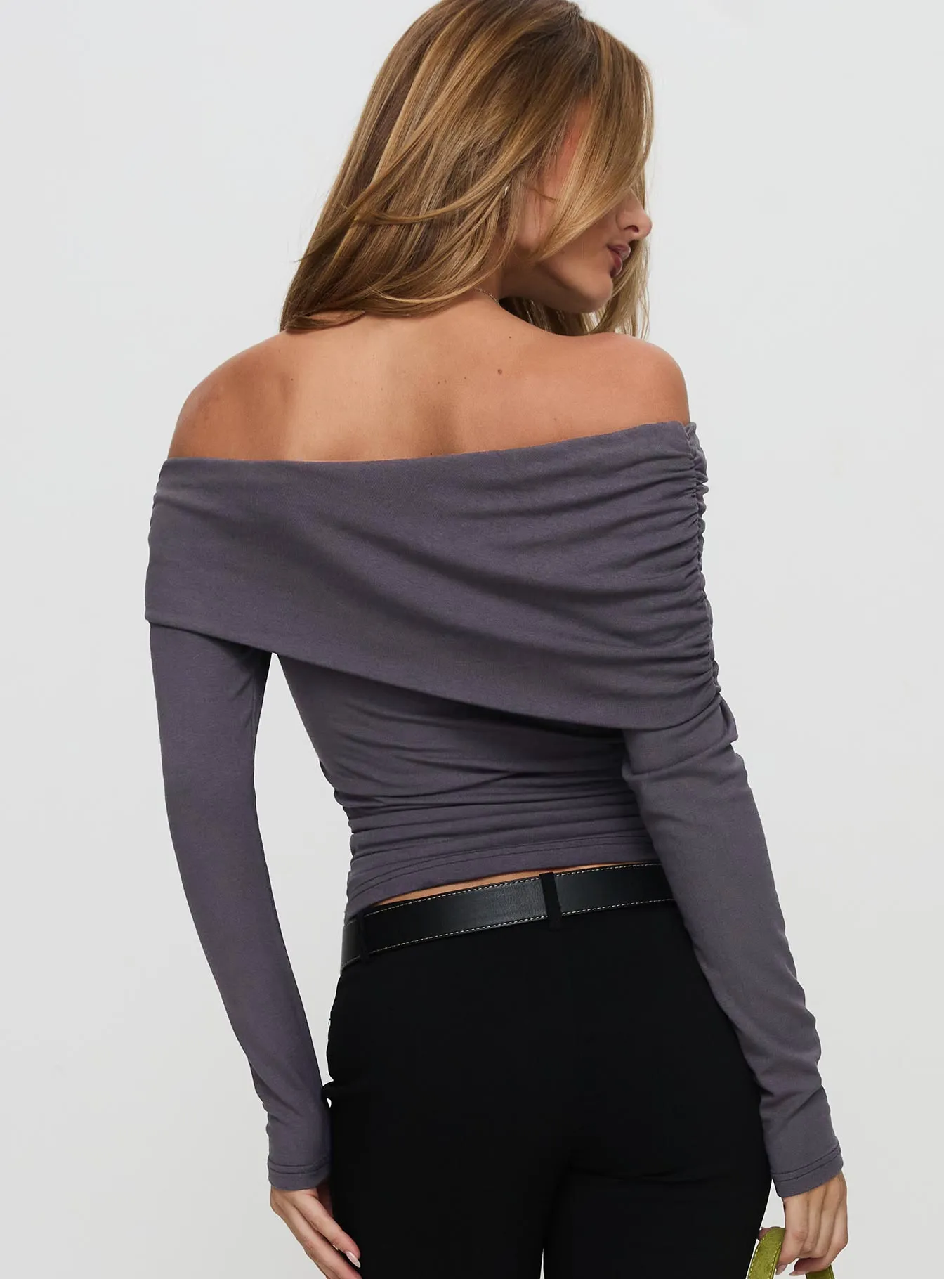Erving Long Sleeve Off Shoulder Top Slate sold by Princess Polly product image thumbnail 5