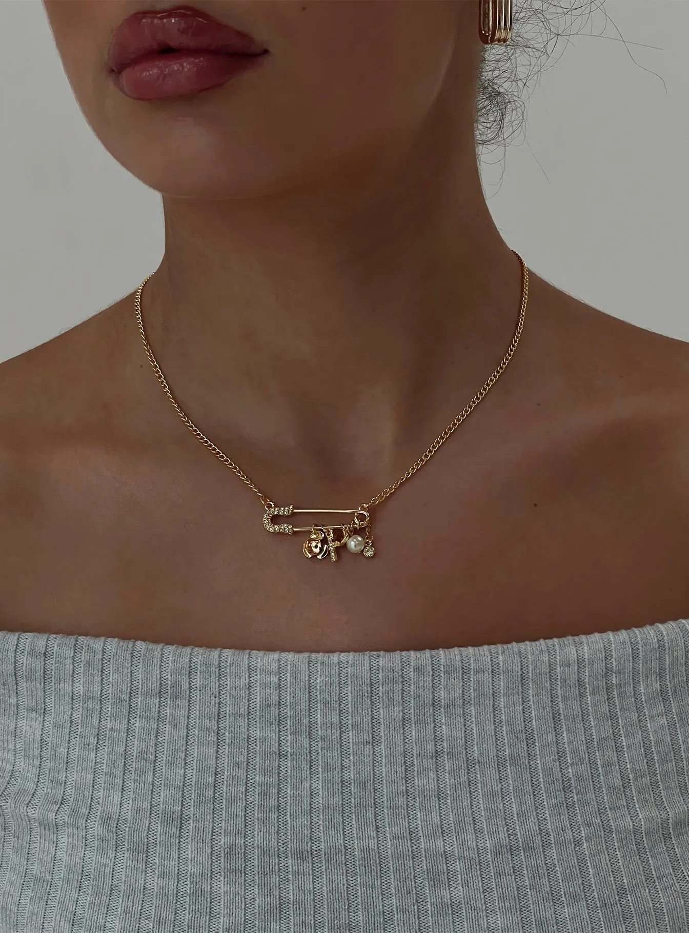 Pin Me Up Necklace Gold sold by Princess Polly