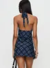 Laraline Halter Mini Dress Navy Check sold by Princess Polly